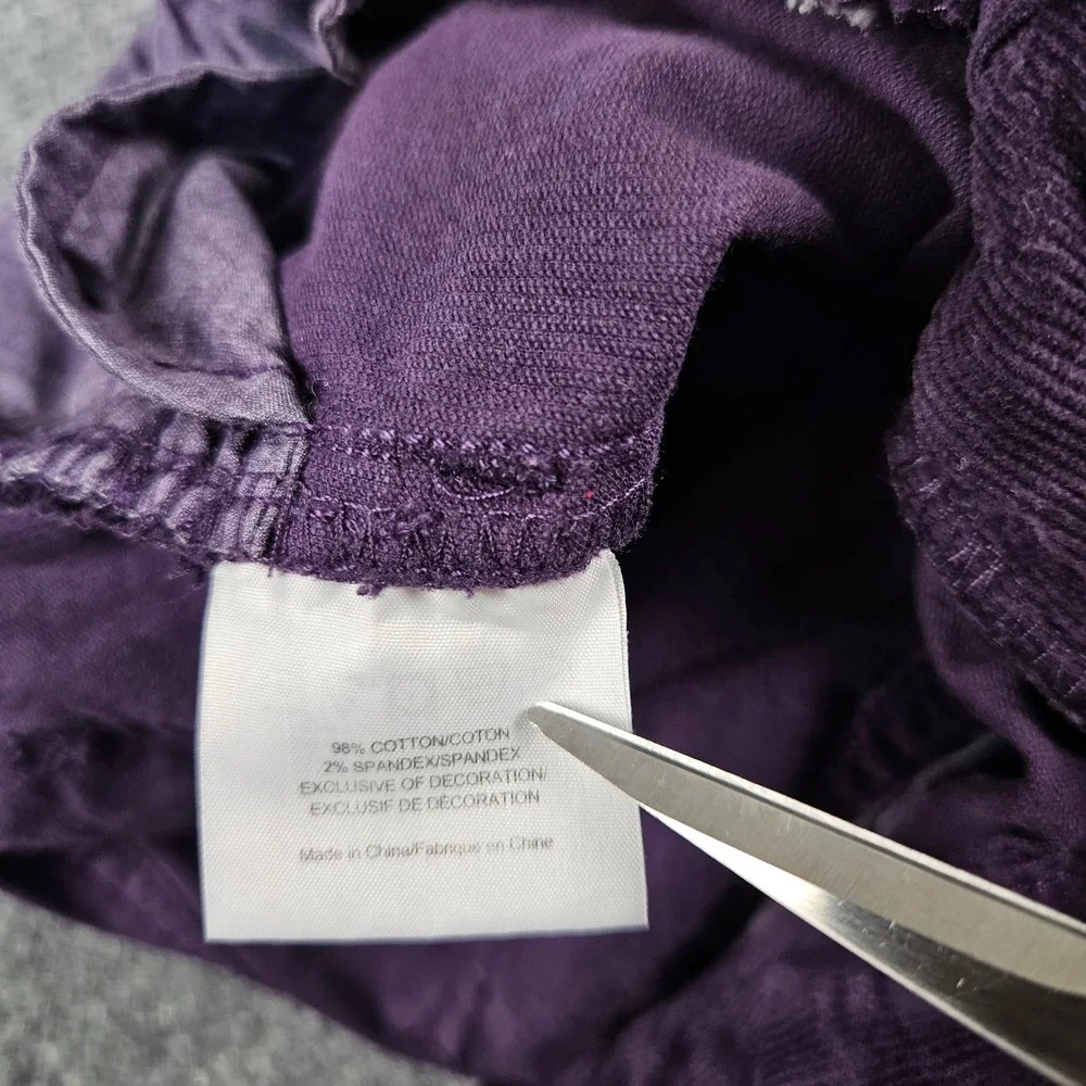 Tory Burch Super Skinny Corduroy Pants Purple Plum Gold Logo Size 25